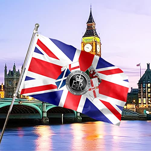 duhe189014 Bandera Platino la Isabel II - Bandera Union Jack 2022 con el 70.º Aniversario Su Majestad la | Bandera Gigante Recuerdo británico para decoración patriótica hogar