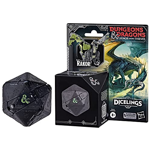 Dungeons & Dragons Honor Entre Ladrones, Dicelings Black Dragon Rakor, Monstruo D&D Coleccionable, Dado d20 Gigante Que se Convierte en Figura de acción, Dados para Juego de rol,F5212