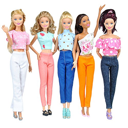 E-TING 5 sistemas calidad muñeca ropa blusa hecha a mano pantalones traje ropa de Sport para muñecas Barbie