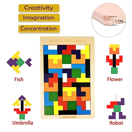 EACHHAHA 3 en 1 Puzzle Montessori de Madera, Juego de Rompecabezas de Tangram, Geometry IQ Games, Regalo Educativo Montessori Adecuado para Niños de 4 5 6 7 8 años