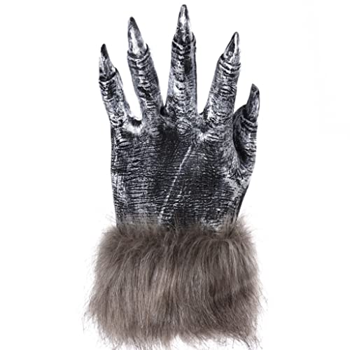 eBoutik - Máscara de hombre lobo de Halloween y garras de lobo y guantes de patas - Disfraz espeluznante embrujado para adultos - Máscara de látex peludo y lobo