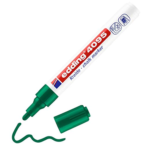 edding 4095 marcador de tiza - verde - 1 rotulador de tiza - punta redonda 2-3 mm - rotuladores para cristal borrables - para pizarras, vidrio y espejos - tiza líquida de cobertura opaca