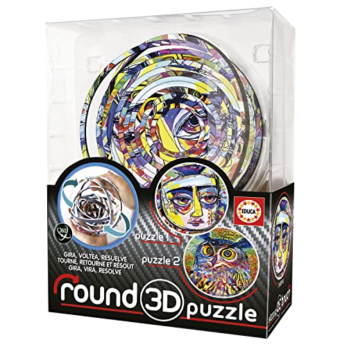 Educa - Puzzle 3D Round Puzzle. 2 imágenes Abstract a Resolver. Gira, voltea y ¡Resuelve!. 12,7 cm de diámetro y 14 Anillos concéntricos. Rompecabezas a Partir de 8 años (19709)
