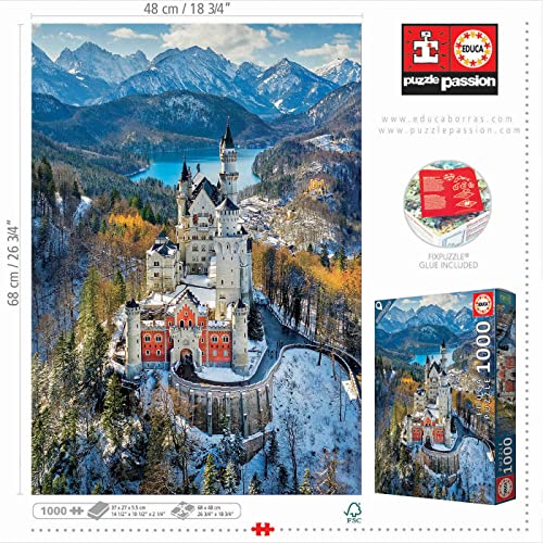 Educa - Puzzle de 1000 Piezas para Adultos | Castillo de Neuschwanstein, Viaja a Alemania con Este Puzzle de 1000 Piezas. Incluye Pegamento Fix Puzzle. A Partir de 14 años (19261)