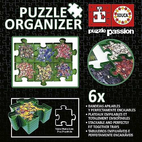 Educa - Puzzle Organizer | Clasificador de Piezas Puzzle | Accesorio para Puzzles | Separa Piezas por Colores, Formas o guárdalas apilando Las 6 bandejas Perfectamente encajables (19577)