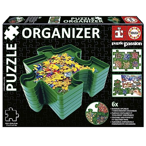 Educa - Puzzle Organizer | Clasificador de Piezas Puzzle | Accesorio para Puzzles | Separa Piezas por Colores, Formas o guárdalas apilando Las 6 bandejas Perfectamente encajables (19577)