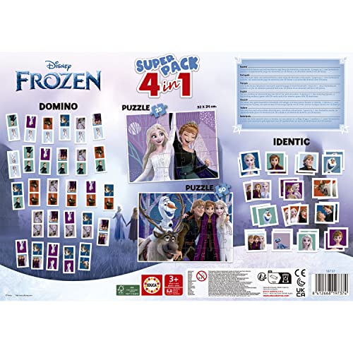 Educa - Superpack Frozen, Juegos de Mesa Infantiles como Domino, Identic y 2 Puzzles de 25 y 50 Piezas, Múltiples Posibilidades de Juego para Jugar Solo o acompañado, A Partir de 3 años (19737)
