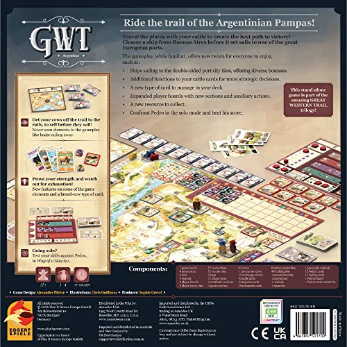 Eggertspiele Great Western Trail - Juego de mesa Argentina de segunda edición, juego de estrategia temática de vaquero para adultos y niños, a partir de 12 años, 2 a 4 jugadores, tiempo de juego