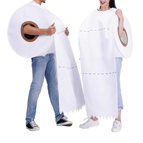 Eghunooye Disfraz de Halloween para inodoro, cosplay, papel de truco, rollo, disfraz divertido de Halloween para parejas (blanco, talla única)
