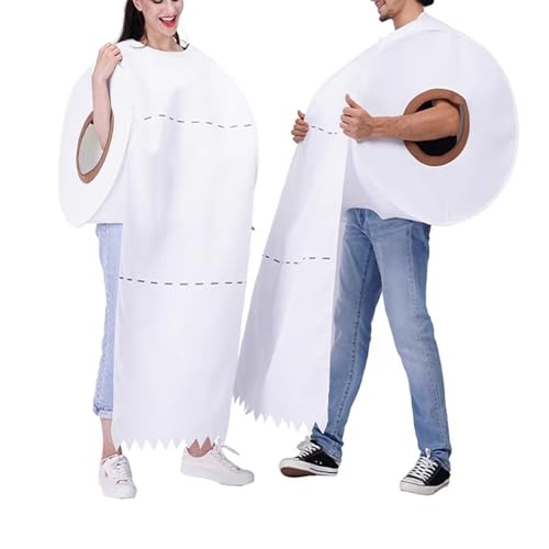 Eghunooye Disfraz de Halloween para inodoro, cosplay, papel de truco, rollo, disfraz divertido de Halloween para parejas (blanco, talla única)