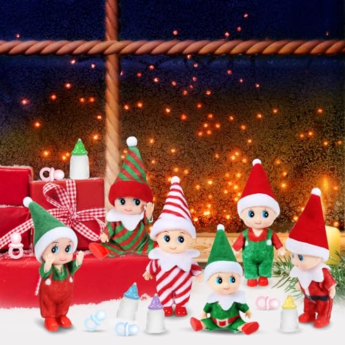 EKKONG Elfo Navidad Muñeco Elfos de Navidad Travieso 6 Muñecos Navidad Decoracion, 6 Biberones, 6 Chupetes para Niño Niña Juguete de Decoraciones Navideñas (B)