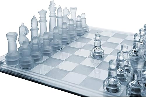 Elegante juego de ajedrez de cristal endurecido, transparente y esmerilado, piezas de vidrio con incrustaciones de franela resistente a los arañazos, tablero de vidrio a cuadros antideslizante, juego