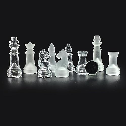 Elegante juego de ajedrez de cristal endurecido, transparente y esmerilado, piezas de vidrio con incrustaciones de franela resistente a los arañazos, tablero de vidrio a cuadros antideslizante, juego