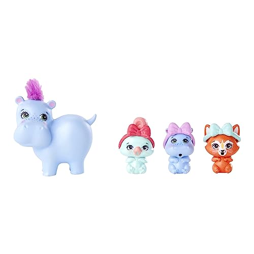 Enchantimals Baby BFFs Muñeca Hedda Hippo con mascota hipopótamo Lake, 3 bestie reveal y accesorios, juguete +4 años (Mattel HNW97)