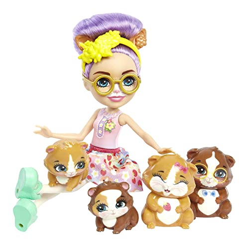 Enchantimals Muñeca Guinea con familia de mascotas cobaya de juguete, regalo para niñas y niños +4 años (Mattel HHB84)