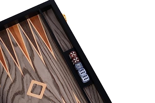 Engelhart- 250542 - Backgammon de Lujo de 15 Pulgadas - Chapa de Madera de ébano y Barniz - Gris