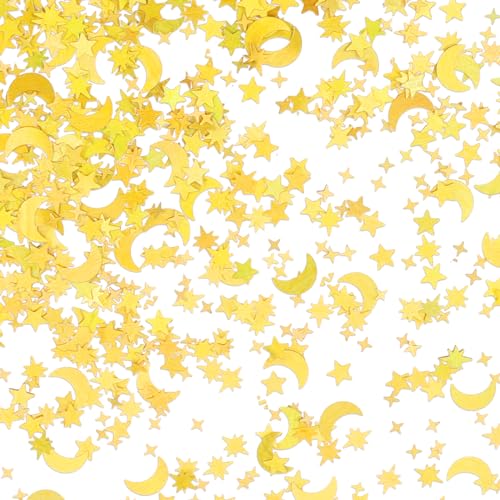 ENLACE Confeti para decoración de mesa de cumpleaños, 2000 unidades, diseño de estrellas, luna, decoración navideña, confeti, bodas, fiestas, color dorado