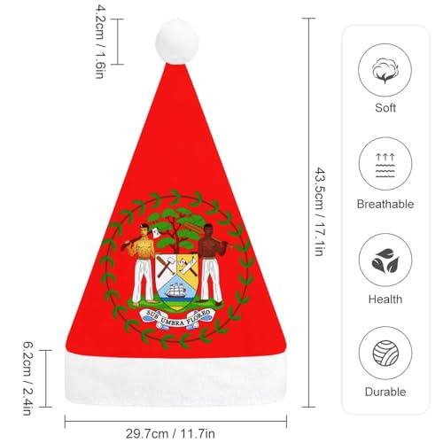 Escudo de armas de Belice gorro de Navidad gorro de Papá Noel gorros de Navidad linda decoración para fiestas de vacaciones adultos
