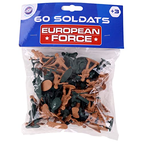 EUROPEAN FORCE - 60 Pequeños Soldados - Soldados - 080227 - Kaki - Plástico - Militar - Juguete Niño - Miniatura - 3,5 cm x 3,5 cm - A Partir de 3 años.