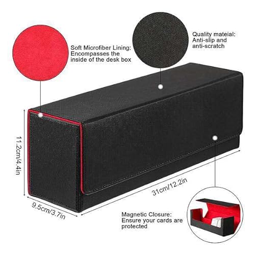 Exogio Caja de Almacenamiento para MTG Caja 400+, PU Deck Box para Cartas Magic The Gathering, Magnéticas Caja de Almacenamiento de Tarjetas (Negro + Rojo)