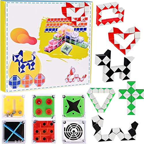 Faburo 12pcs Rompecabezas de Plástico Juguete, 6pcs Mini Juegos Rompecabezas Set 6pcs Cubo Mágico de Serpiente, Puzzle Juegos con Niveles Diferentes(Color aleatorio)