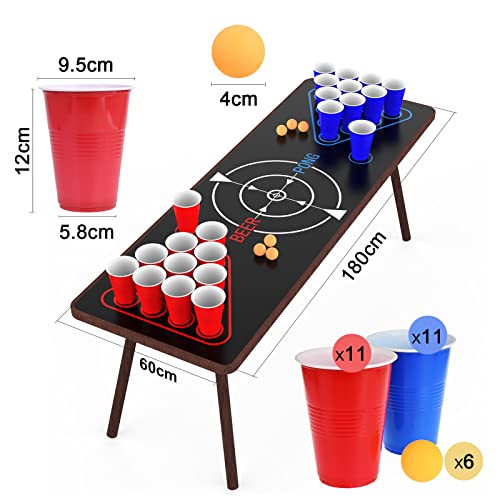 Faburo Beer Pong Kit, juego de beber, juego completo Beer Pong, alfombra de juego Beer-Pong, 22 tazas, 6 pelotas, para juego de noche y juego de barbacoa para adultos