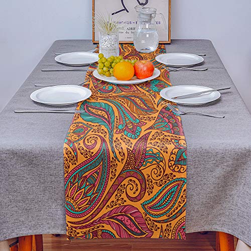FAMILYDECOR Camino de mesa de arpillera de lino para aparador, bufandas de 13 x 70 pulgadas, camino de mesa tradicional india para fiestas de vacaciones, comedor, hogar, cocina, decoración de boda