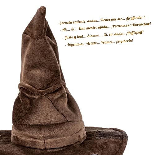 Famosa Softies - Sombrero seleccionador de Harry Potter, unisex, Multicolor, 4 frases de la película en español con las casas de Hoghwarts, textura suave y blanda de peluche, 24 cm de altura