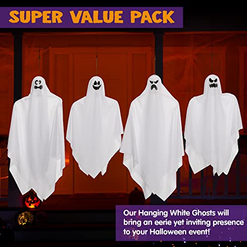 Fantasmas Colgantes de Halloween (4 Packs) Dos de 90 cm y Dos de 70 cm para Decoración de Fiesta de Halloween, Lindo Fantasma Volador