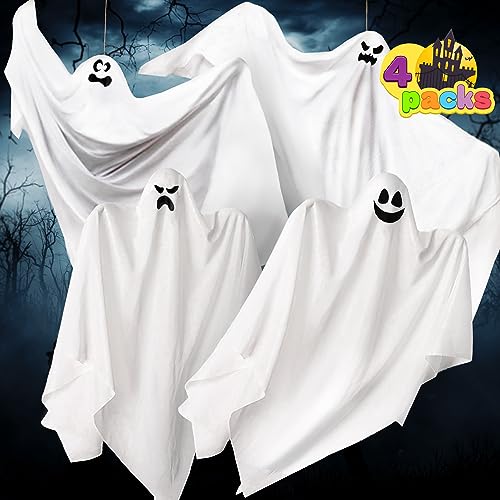 Fantasmas Colgantes de Halloween (4 Packs) Dos de 90 cm y Dos de 70 cm para Decoración de Fiesta de Halloween, Lindo Fantasma Volador