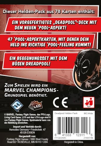 Fantasy Flight Games | Marvel Champions: LCG – Deadpool | Expansión de héroes | Juego Experto | Juego de Cartas | 1-4 Jugadores | A Partir de 12 años | 45-90 Minutos | alemán
