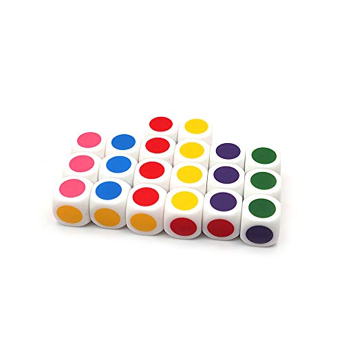 Fasizi 20 Dados de Puntos de Color Personalizables en Blanco de Seis Caras de 16 mm, Haz Juegos Simples para el Aula enseñan Colores primarios y Secundarios | No se Requiere Lectura