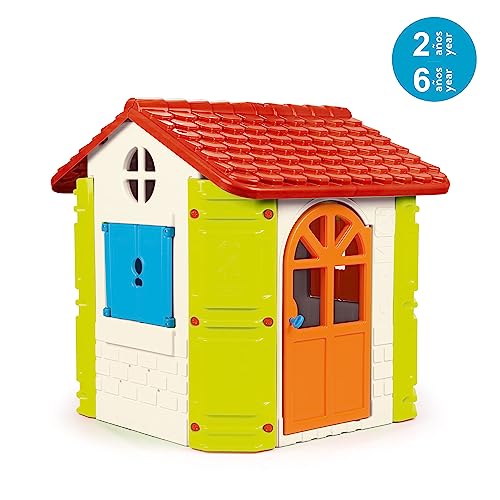 FEBER - Feber-House, casa de jardín para niños y niñas, de Colores Azul Rojo Naranja y Verde,Resistente y Segura,casita Infantil para Juegos de Exterior,de 2 a 6 años, Famosa(800013950)Versión actual