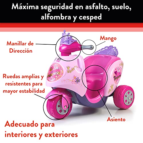 FEBER - Scooty Little Princess, Moto Scooter eléctrica Color Rosa de 6V, y correpasillos con diseño de Princesa, Juguete +1 año, Famosa (FEB09000)