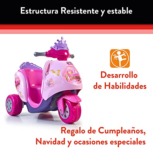 FEBER - Scooty Little Princess, Moto Scooter eléctrica Color Rosa de 6V, y correpasillos con diseño de Princesa, Juguete +1 año, Famosa (FEB09000)