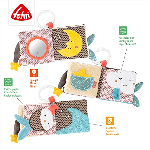 Fehn Libro blandito Bruno - libro táctil de tela con motivos de animales - libro juguete de tela para colgar en cochecitos y sillas de coche - libro crepitante para bebés y niños mayores de 0 meses