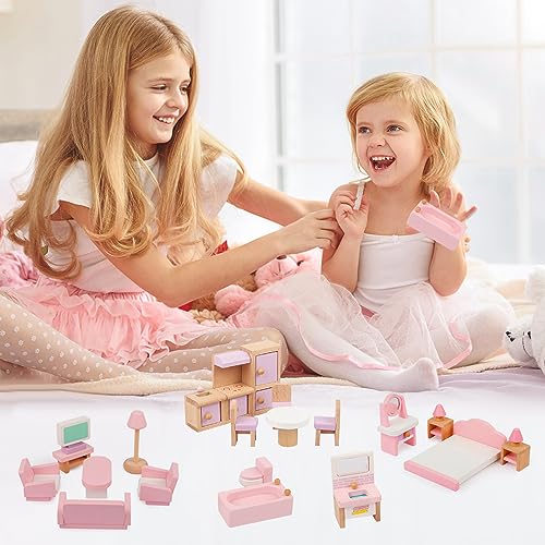 FENYW - Kit de muebles para casa de muñecas de madera, muebles de madera para muñecas, muebles de casa de muñecas de madera para niñas de 3 años