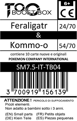 Feraligatr (ligador) 24/70 y Kommo-o (Ekaire) 54/70 – tooboost X Sol E y Luna 7.5 Trionfo Dei Draghi – Caja de 10 Cartas Pokémon Italianas + 1 Goodie Pokémon