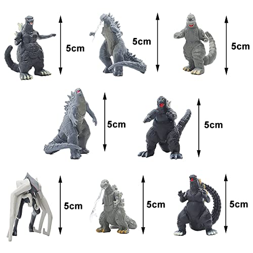 Figuras de Godzilla - TNMV 8PCS Adornos Godzilla Decoración, Juego de Juguetes de Dinosaurio,Ideal Como Regalo para Niños Traje de cumpleaños