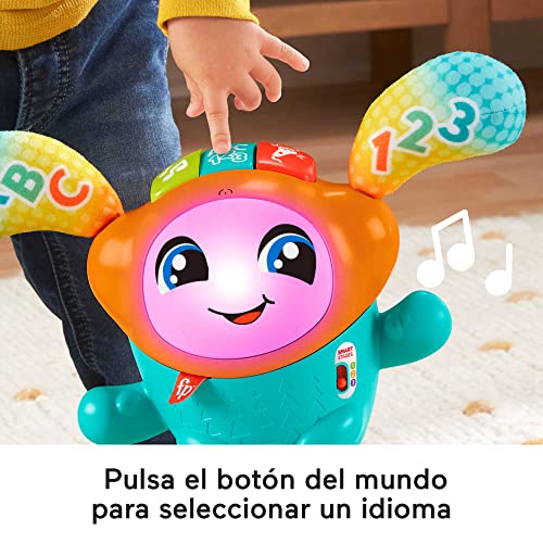 Fisher-Price Boti Robotito Saltarín, juguete electrónico para aprender letras y números, regalo para bebé +9 meses, versión español + portugués + italiano + inglés (HJP91)