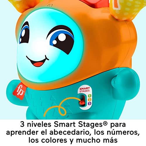 Fisher-Price Boti Robotito Saltarín, juguete electrónico para aprender letras y números, regalo para bebé +9 meses, versión español + portugués + italiano + inglés (HJP91)