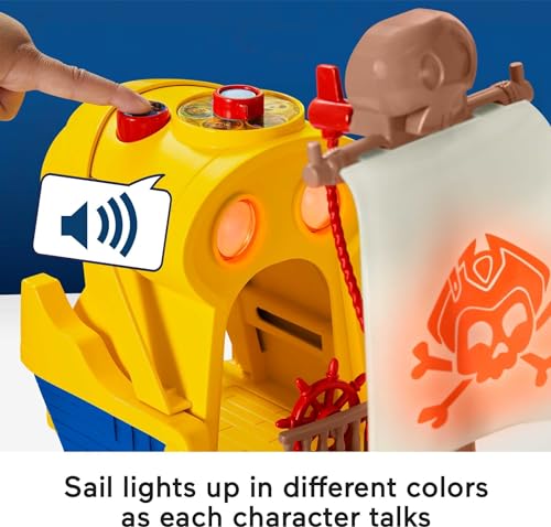 Fisher-Price Nickelodeon Santiago of the Seas Lights & Sounds El Bravo Pirate Ship juego interactivo con figura de personaje, juego de simulaci n a partir de 3 a os