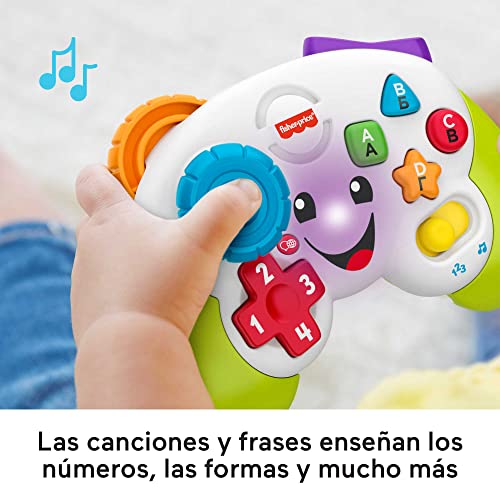 Fisher-Price Ríe y Aprende Mi primer mando de consola, juguete de aprendizaje con luces y sonidos para bebé +6 meses, versión español + portugués + italiano + inglés (HHX11)