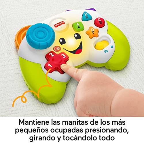 Fisher-Price Ríe y Aprende Mi primer mando de consola, juguete de aprendizaje con luces y sonidos para bebé +6 meses, versión español + portugués + italiano + inglés (HHX11)