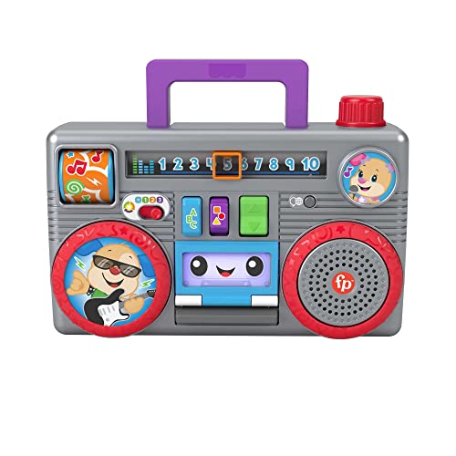 Fisher-Price Ríe y Aprende Radio divertida de juguete con luces y sonidos, regalo para bebés +6 meses, versión español + portugués + italiano + inglés (HHX10)