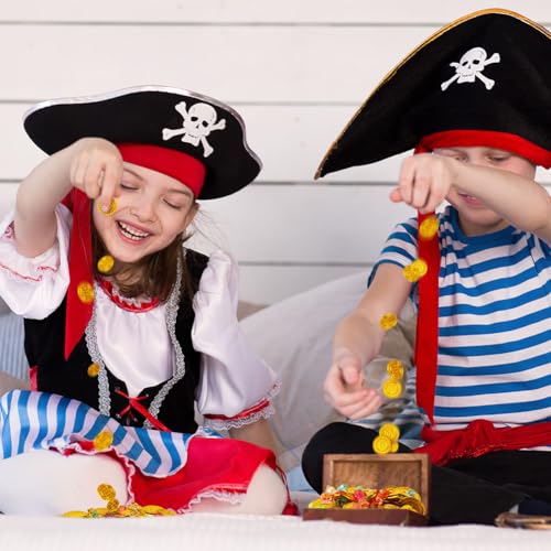 Flintronic Monedas Piratas, 240 Piezas Juguetes del Tesoro Pirata para Niños con160 Gemas y 80 Monedas de Oro, Moneda de Juego de Caza del Tesoro Infantiles Adecuado para Fiestas Temáticas Piratas