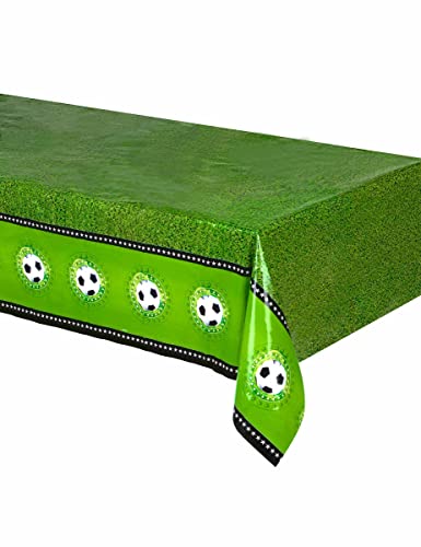 Folat - Mantel para Fiestas (plástico, 130 x 180 cm), diseño de fútbol, Color Verde, Blanco y Negro