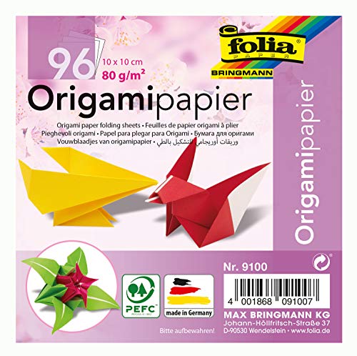 Folia 9100 - Hojas Plegables para Origami (10 x 10 cm, 80 g/m², 96 Hojas, 12 Colores Diferentes)
