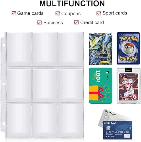 FOME Fundas para tarjetas de béisbol de 900 bolsillos, doble cara, 9 bolsillos, protector de página, 3 agujeros, fundas para tarjetas de juego, para carpetas de 3 anillos para Pokemon Trading