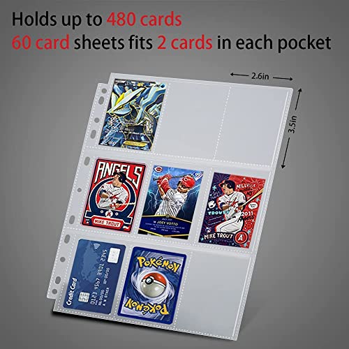 FOME Fundas para tarjetas de béisbol de 900 bolsillos, doble cara, 9 bolsillos, protector de página, 3 agujeros, fundas para tarjetas de juego, para carpetas de 3 anillos para Pokemon Trading